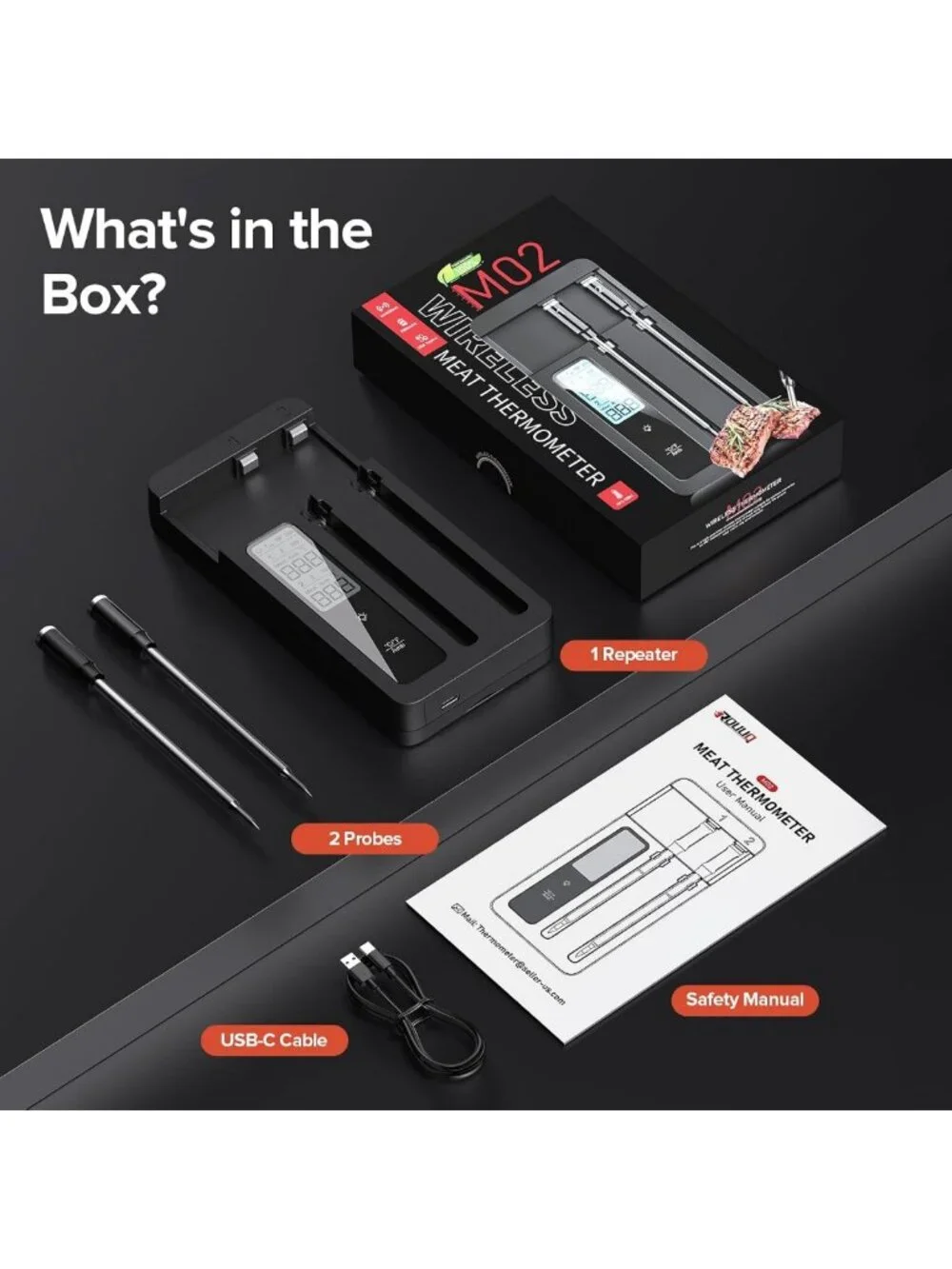 Smart Wireless Meat Thermometer with 2 Probes, WiFi Base & Magnetic Mount